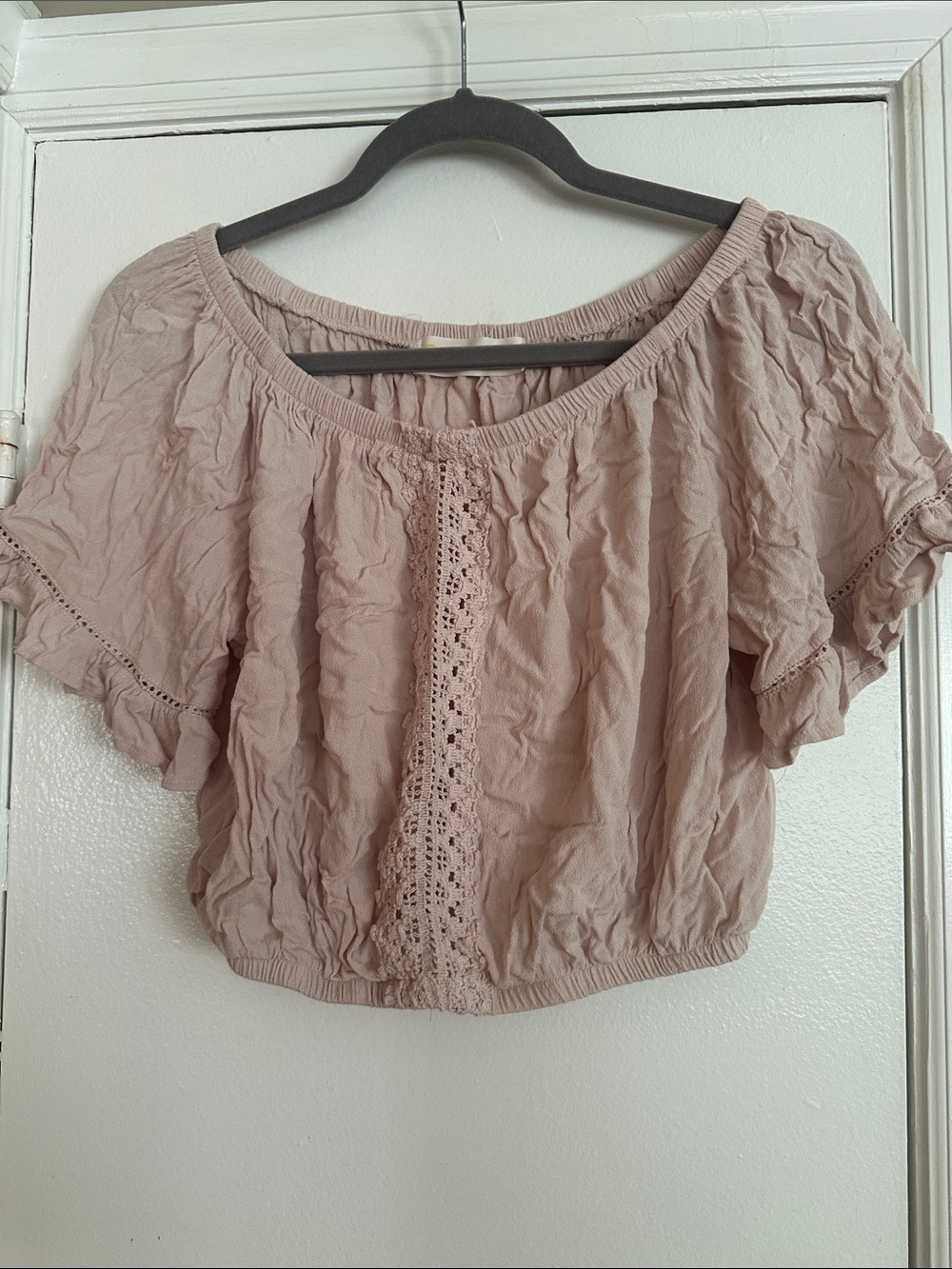 Ocean Drive Dusty Rose Crochet-Trim Crop Top